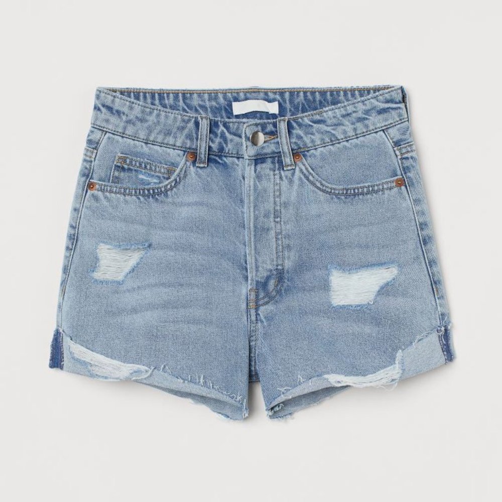 H&M High Waisted Light Wash Denim Shorts